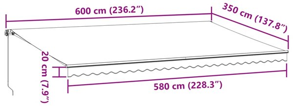Tenda na ručno uvlačenje antracit i bijela 600 x 350 cm - Antracitno siva / 600 x 350 cm