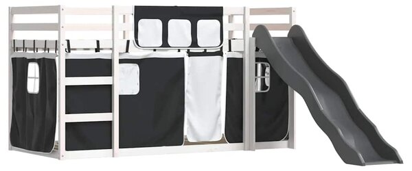 Krevet na kat s toboganom i zavjesama bijelo-crni 90 x 190 cm - Crna / 90 x 190 cm