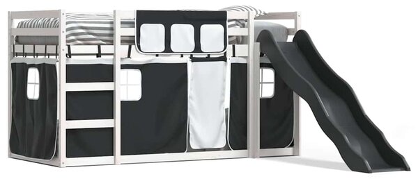 Krevet na kat s toboganom i zavjesama bijelo-crni 90 x 190 cm - Crna / 90 x 190 cm