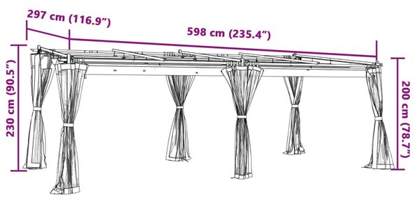 Sjenica s mrežastim smeđesiva 6 x 3 m krem čelična - Tupe / 6 x 3 m
