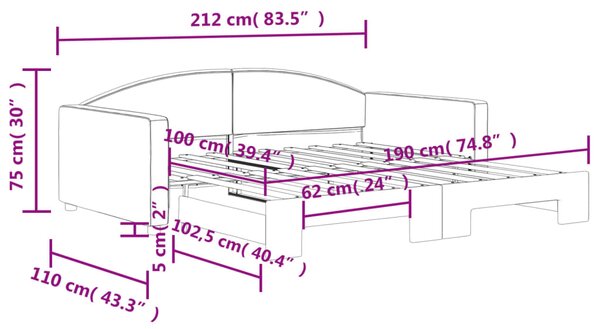 Dnevni krevet na razvlačenje svjetlosivi 100x190 cm od tkanine - Siva / N/A