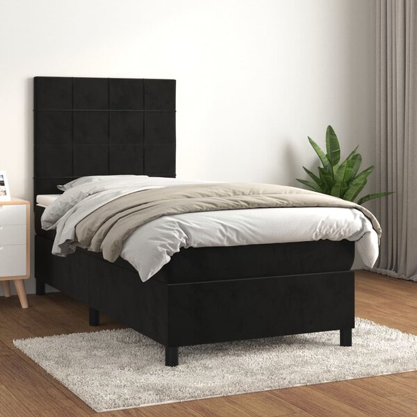 Box spring krevet s madracem crni 90x190 cm baršunasti - Crna / 90 x 190 cm