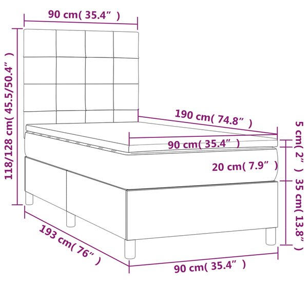 Box spring krevet s madracem crni 90x190 cm baršunasti - Crna / 90 x 190 cm