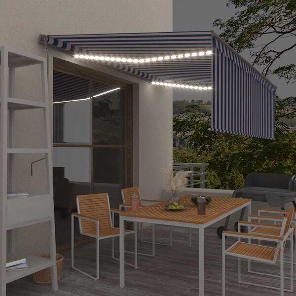 Automatska tenda s roletom i senzorom LED 4 x 3 m plavo-bijela - Plava / 4 x 3 m