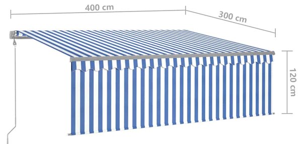 Automatska tenda s roletom i senzorom LED 4 x 3 m plavo-bijela - Plava / 4 x 3 m