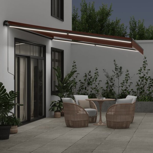 Tenda na ručno uvlačenje s LED svjetlima smeđa 450 x 350 cm - Smeđa / 450 x 350 cm