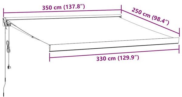Tenda na uvlačenje antracit-bijela 3,5x2,5 m tkanina i aluminij - Antracitno siva / 3.5 x 2.5 m