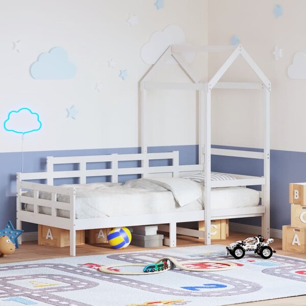 Dnevni krevet s krovom bez madraca bijeli 80x200cm masivno drvo - Bijela / 80 x 200 cm