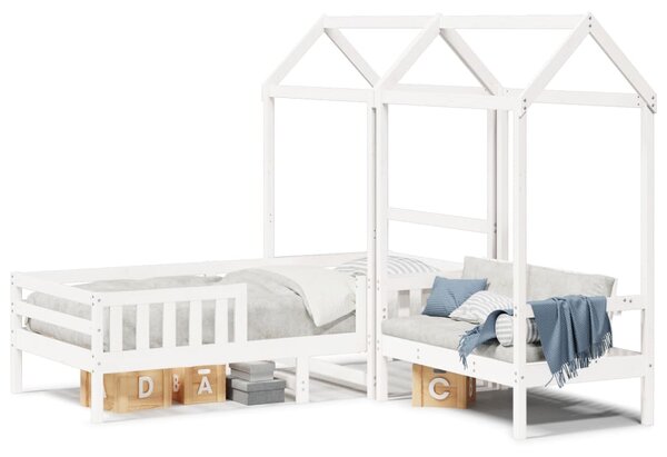 Set kreveta i klupe s krovom bijeli 75x190 cm puno drvo bor - Bijela / 75 x 190 cm