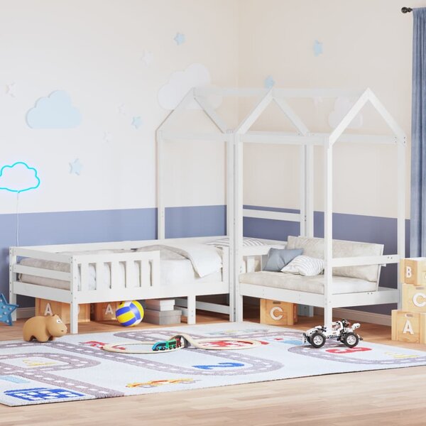 Set kreveta i klupe s krovom bijeli 75x190 cm puno drvo bor - Bijela / 75 x 190 cm