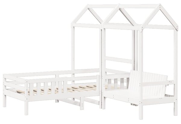 Set kreveta i klupe s krovom bijeli 75x190 cm puno drvo bor - Bijela / 75 x 190 cm