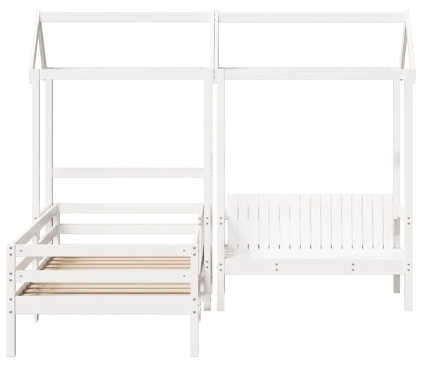 Set kreveta i klupe s krovom bijeli 75x190 cm puno drvo bor - Bijela / 75 x 190 cm