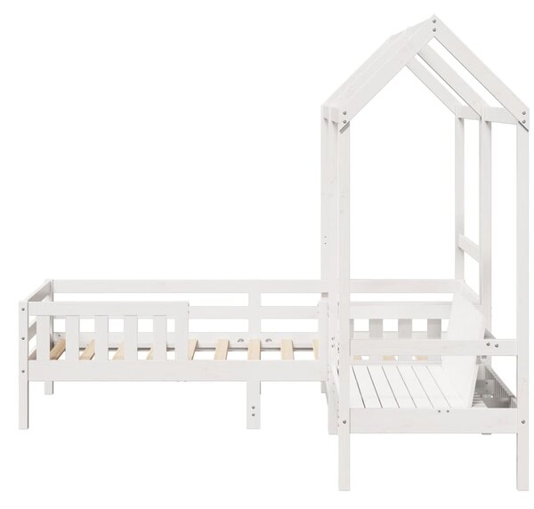 Set kreveta i klupe s krovom bijeli 75x190 cm puno drvo bor - Bijela / 75 x 190 cm