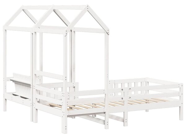 Set kreveta i klupe s krovom bijeli 75x190 cm puno drvo bor - Bijela / 75 x 190 cm