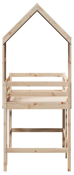 Krevet na kat s ljestvama i krovom 90x190 cm od borovine - Smeđa / 90 x 190 cm