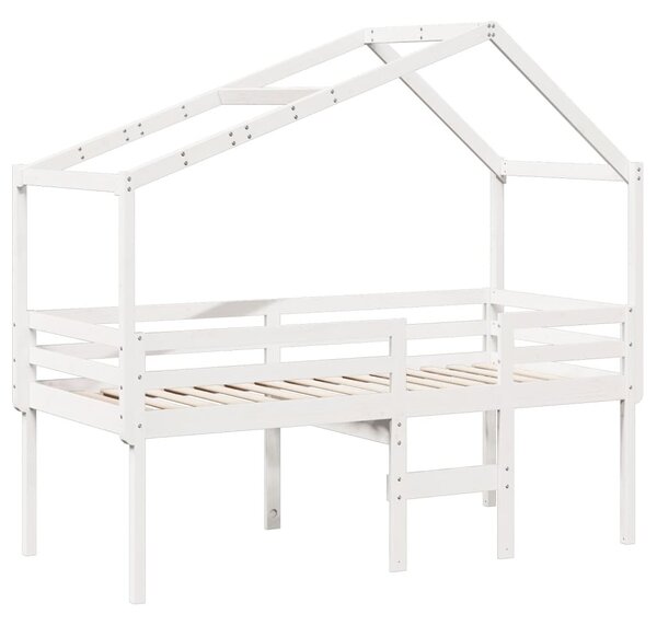 Visoki krevet s krovom bijeli 90 x 200 cm od masivne borovine - Bijela / 90 x 200 cm