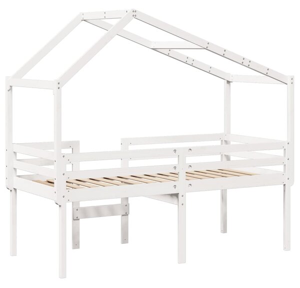 Visoki krevet s krovom bijeli 90 x 200 cm od masivne borovine - Bijela / 90 x 200 cm