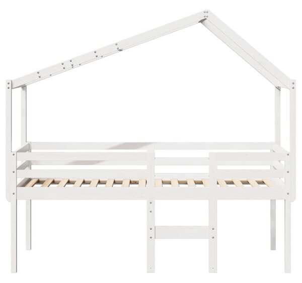 Visoki krevet s krovom bijeli 90 x 200 cm od masivne borovine - Bijela / 90 x 200 cm