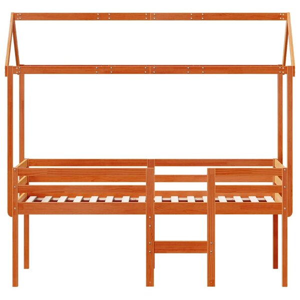 Visoki krevet s krovom voštano smeđi 75x190 cm masivna borovina - Smeđa / 75 x 190 cm
