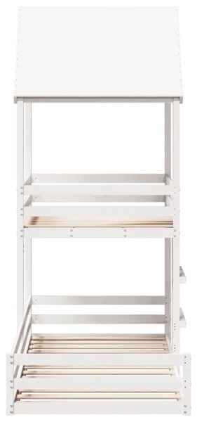 Krevet na kat s krovom bijeli 90 x 200 cm od masivne borovine - Bijela / 90 x 200 cm