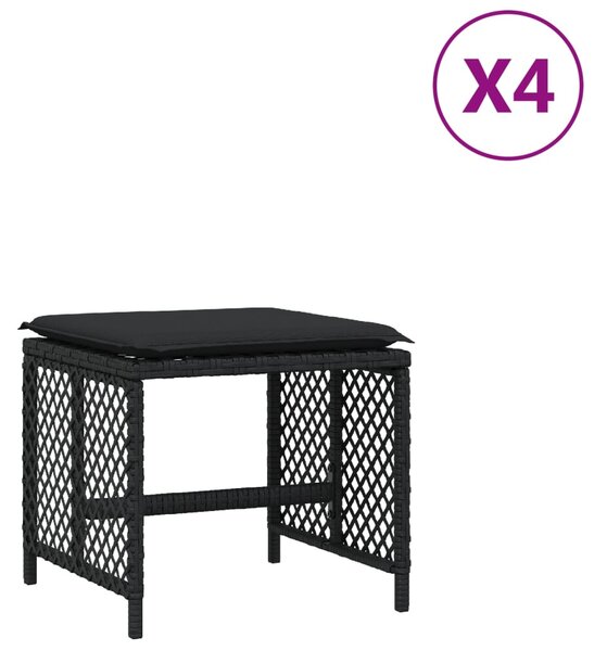 VidaXL Vrtni stolci s jastucima 4 kom crni 41x41x36 cm od poliratana