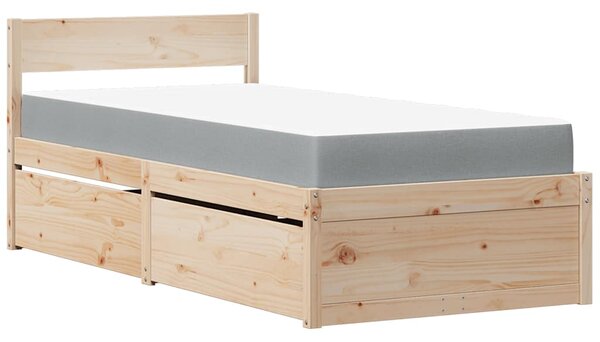 Krevet s ladicama i madracem 90 x 200 cm od borovine - Smeđa / 90 x 200 cm