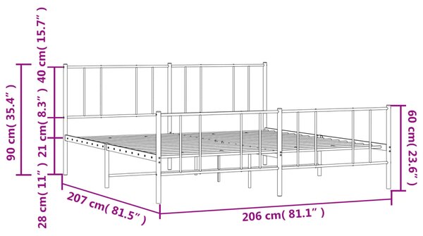 Metalni okvir kreveta uzglavlje i podnožje bijeli 200x200 cm - Bijela / 200 x 200 cm