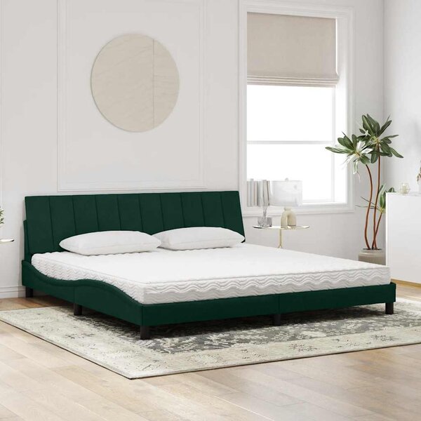 Krevet s madracem Hanko tamnozeleni 200x200 cm baršunasti - Zelena / 200 x 200 cm