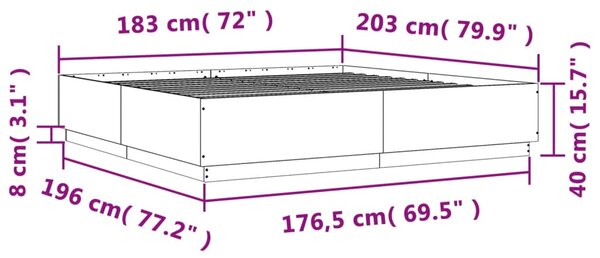 Okvir kreveta boja hrasta 180 x 200 cm od konstruiranog drva - Siva / 180 x 200 cm
