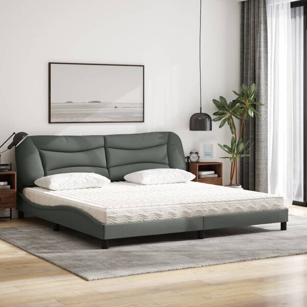 Krevet s madracem Hvar tamnosivi 200 x 200 cm od tkanine - Siva / 200 x 200 cm