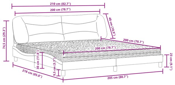 Krevet s madracem Hvar tamnosivi 200 x 200 cm od tkanine - Siva / 200 x 200 cm