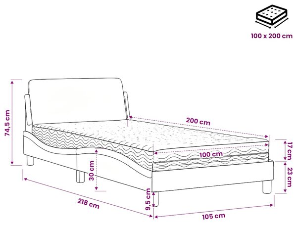 Krevet s madracem Dover crno-bijeli 100 x 200 cm od umjetne kože - Crna / 100 x 200 cm