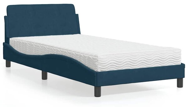 Krevet s madracem Dover plavi 100 x 200 cm baršunasti - Plava / 100 x 200 cm