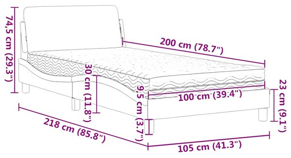 Krevet s madracem Dover plavi 100 x 200 cm baršunasti - Plava / 100 x 200 cm
