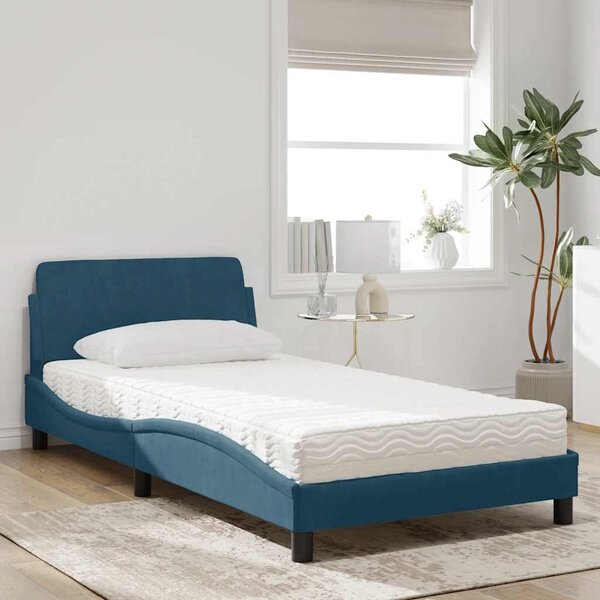 Krevet s madracem Dover plavi 100 x 200 cm baršunasti - Plava / 100 x 200 cm