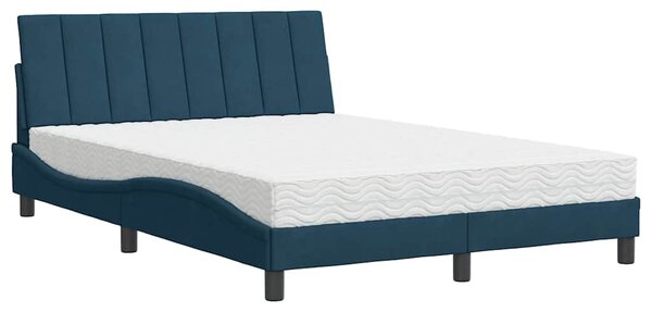 Krevet s madracem Hanko plavi 140x190 cm baršunasti - Plava / 140 x 190 cm