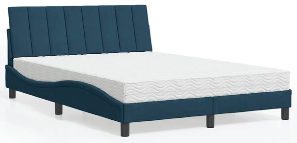 Krevet s madracem Hanko plavi 140x190 cm baršunasti - Plava / 140 x 190 cm