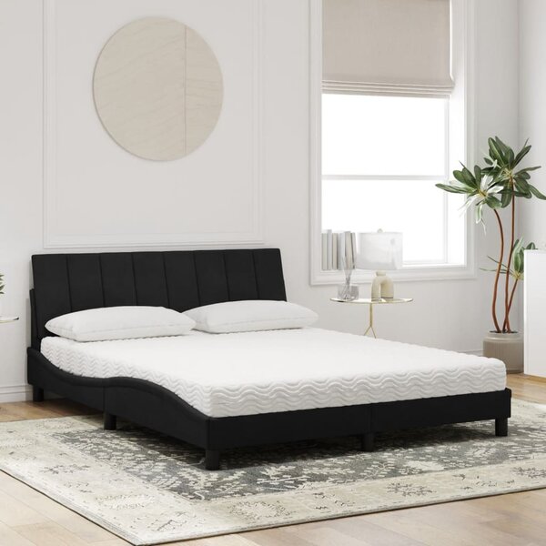 Krevet s madracem Hanko crni 160x200 cm baršunasti - Crna / 160 x 200 cm