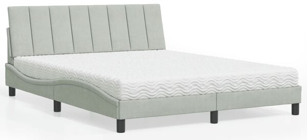 Krevet s madracem Hanko svjetlosivi 160x200 cm baršunasti - Siva / 160 x 200 cm