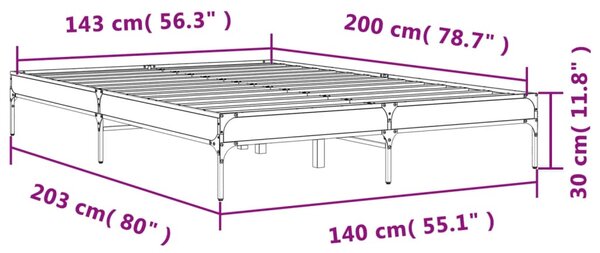 Okvir kreveta boja hrasta 140x200 cm konstruirano drvo i metal - Smeđa / 140 x 200 cm
