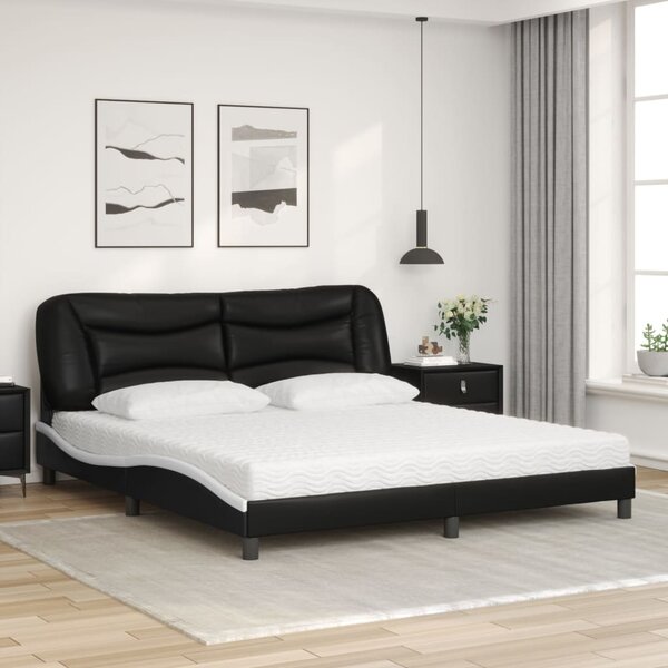 Krevet s madracem Hvar crno-bijeli 180 x 200 cm od umjetne kože - Crna / 180 x 200 cm