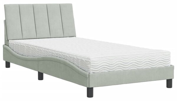 Krevet s madracem Hanko svjetlosivi 100x200 cm baršunasti - Siva / 100 x 200 cm