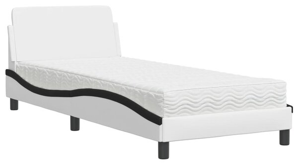 Krevet s madracem Dover bijelo-crni 80 x 200 cm od umjetne kože - Bijela / 80 x 200 cm