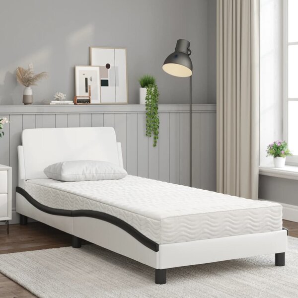 Krevet s madracem Dover bijelo-crni 80 x 200 cm od umjetne kože - Bijela / 80 x 200 cm