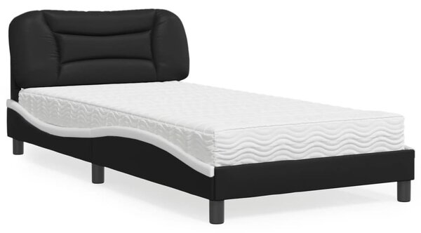 Krevet s madracem Hvar crno-bijeli 100 x 200 cm od umjetne kože - Crna / 100 x 200 cm