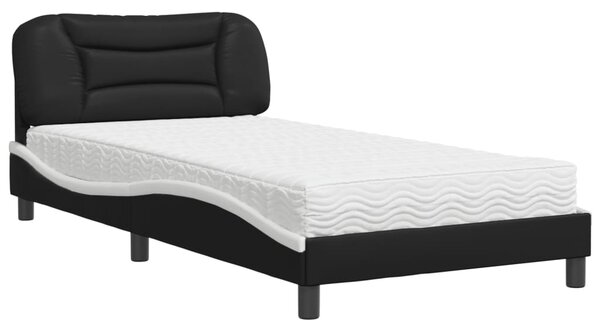 Krevet s madracem Hvar crno-bijeli 100 x 200 cm od umjetne kože - Crna / 100 x 200 cm