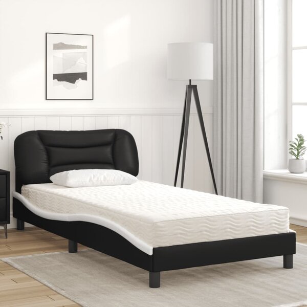 Krevet s madracem Hvar crno-bijeli 100 x 200 cm od umjetne kože - Crna / 100 x 200 cm