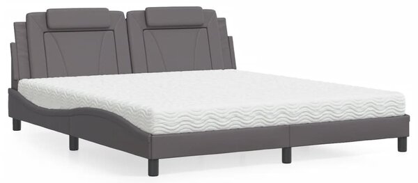 Krevet Viana s madracem sivi 180 x 200 cm od umjetne kože - Siva / 180 x 200 cm