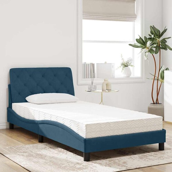 Krevet s madracem plavi 100 x 200 cm baršunasti - Plava / 100 x 200 cm