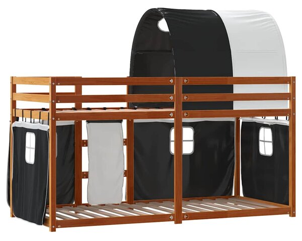 Krevet na kat sa zavjesama bijelo-crni 80 x 200 cm od borovine - Crna / 80 x 200 cm